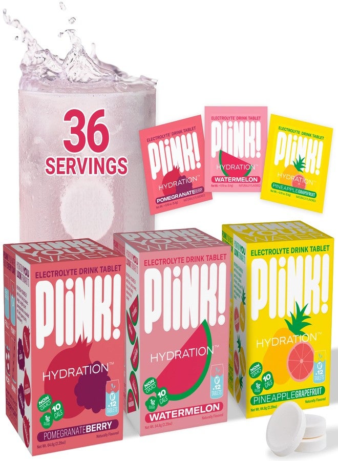 Plink Fruity Variety Pack Fizzy Electrolyte Hydration Tablets for Water – Fizzy Daily Hydration Tabs for Rehydration & Dehydration Support - Pack of 36 - Image 1